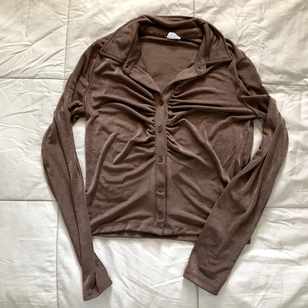 Brown button up top